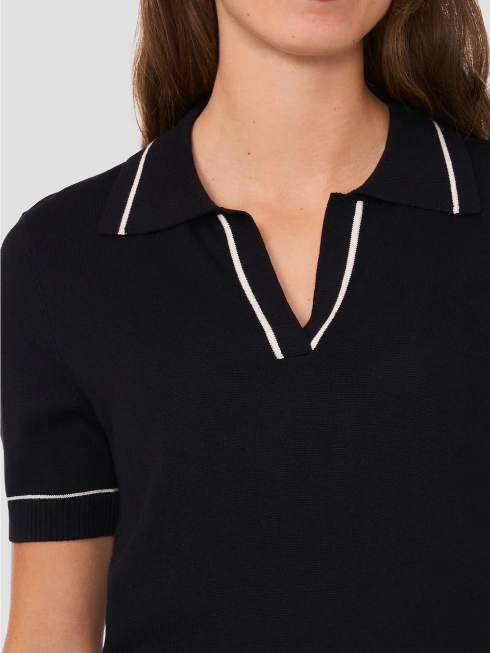 Halogen Johnny Tipped Black Knit Polo Top with White Trim - Picture 4 of 8